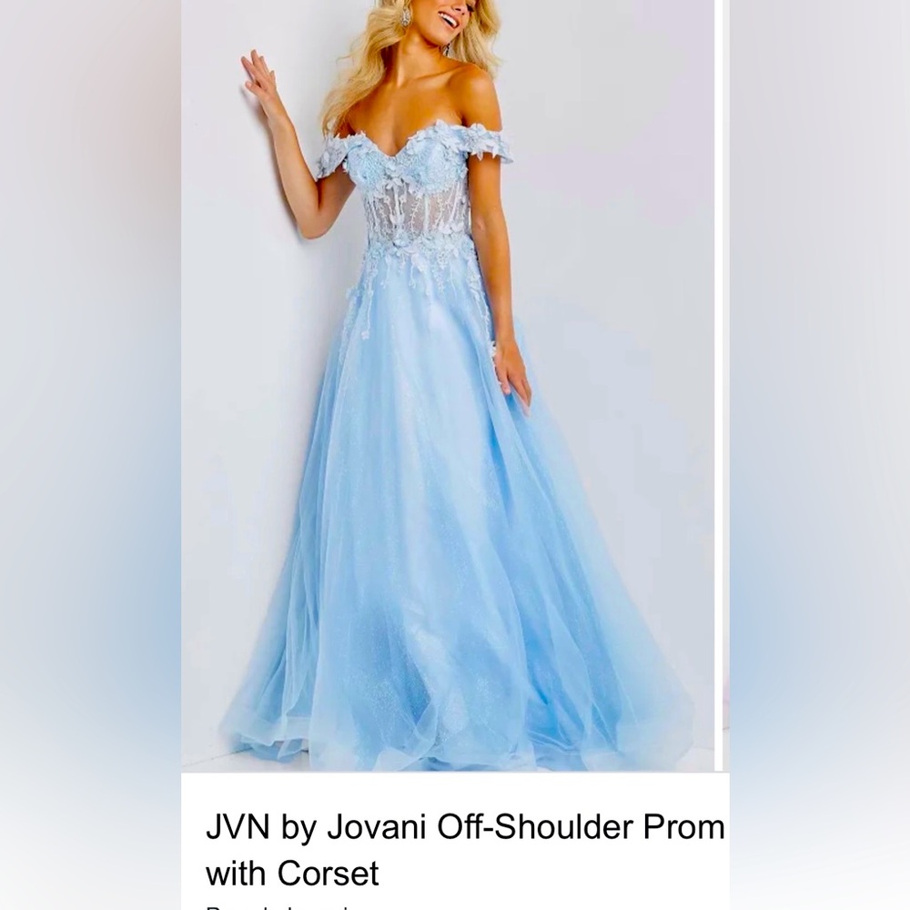 JVN by Jovani Off-Shoulder Prom Ball Gown with Corset
